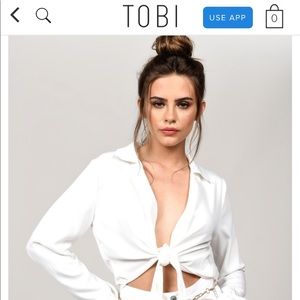 “Every time” white cropped tie front blouse